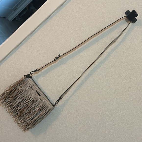 Rebecca Minkoff Fringe Leather Clutch Crossbody Bag, Beige - Picture 2 of 9
